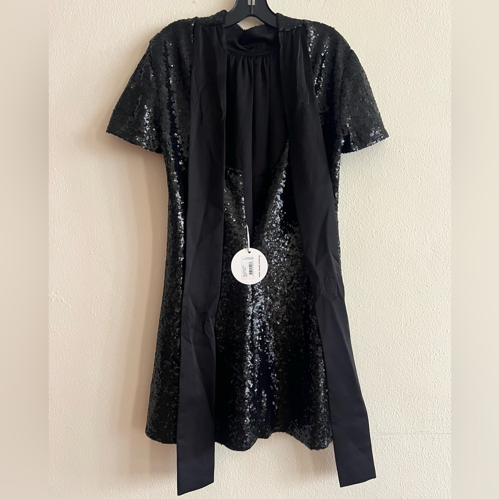NWT STAUD Black Sequin Mini Ilana Dress Bow Size Small - Picture 4 of 11